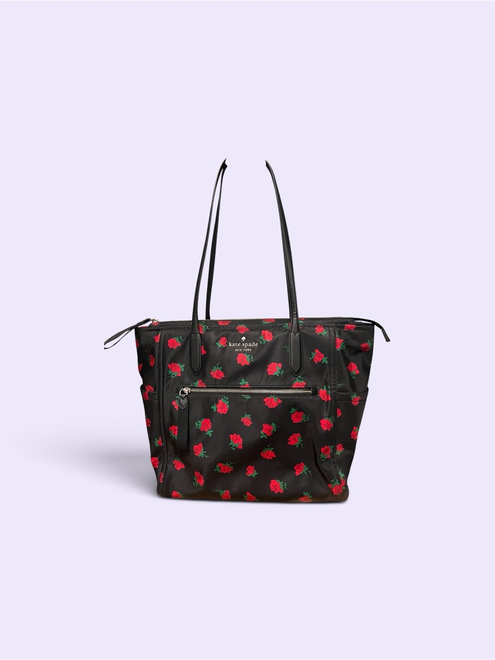 kate spade Black Tote with Red Rose Pattern
